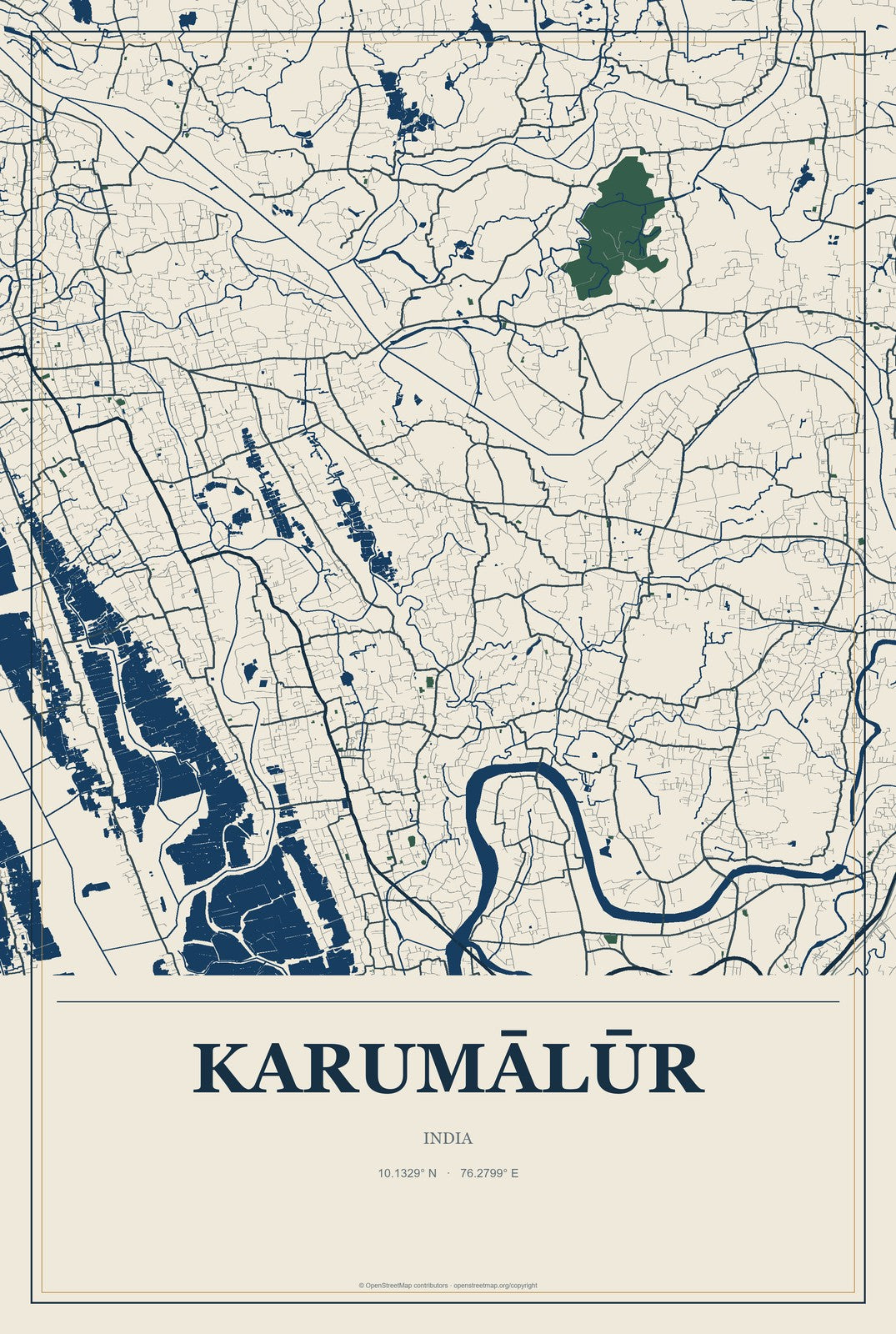 Karumālūr, India City Map Aluminum Sign in Coastal Cutout style