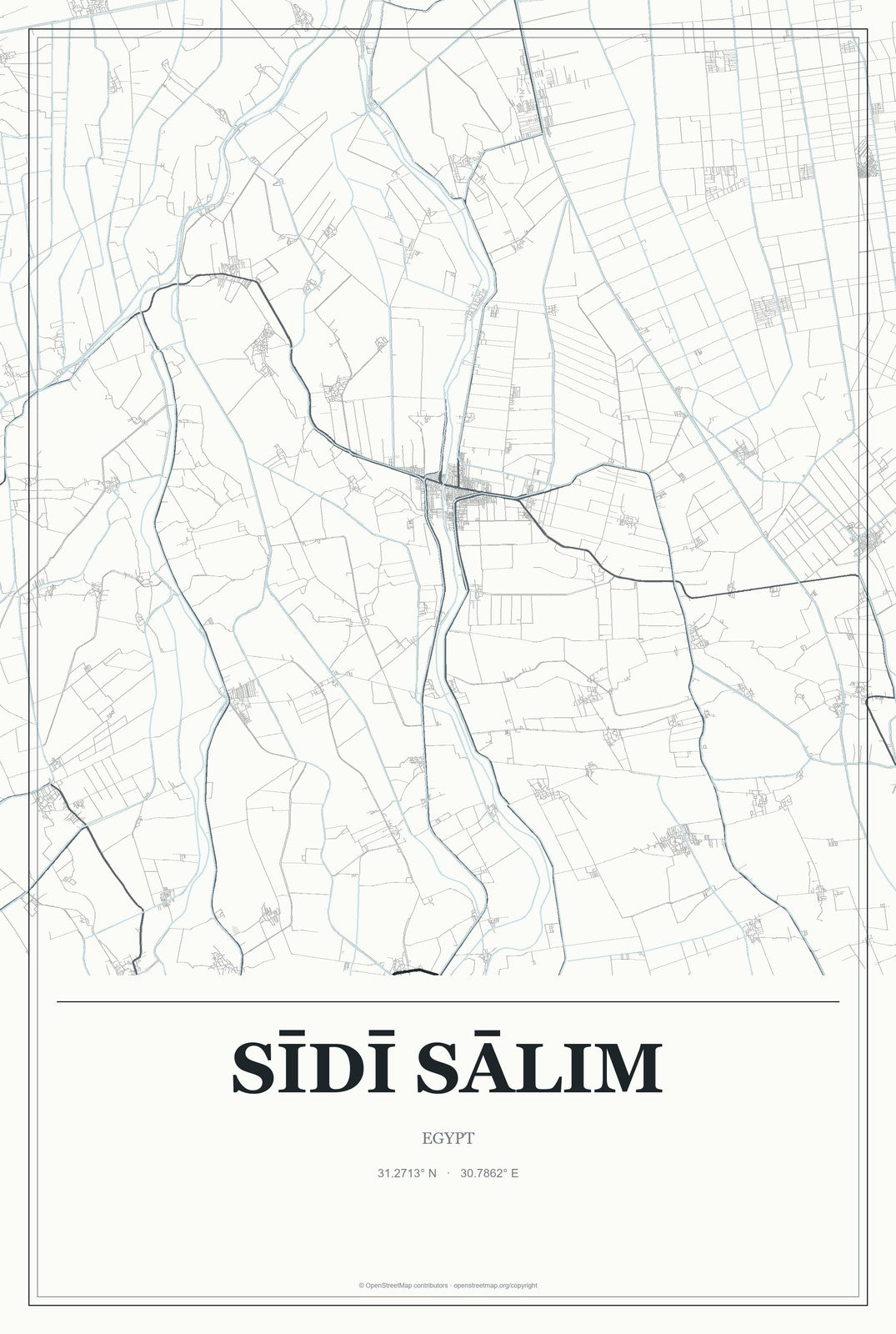 Sīdī Sālim, Egypt City Map Aluminum Sign in Gallery Air style