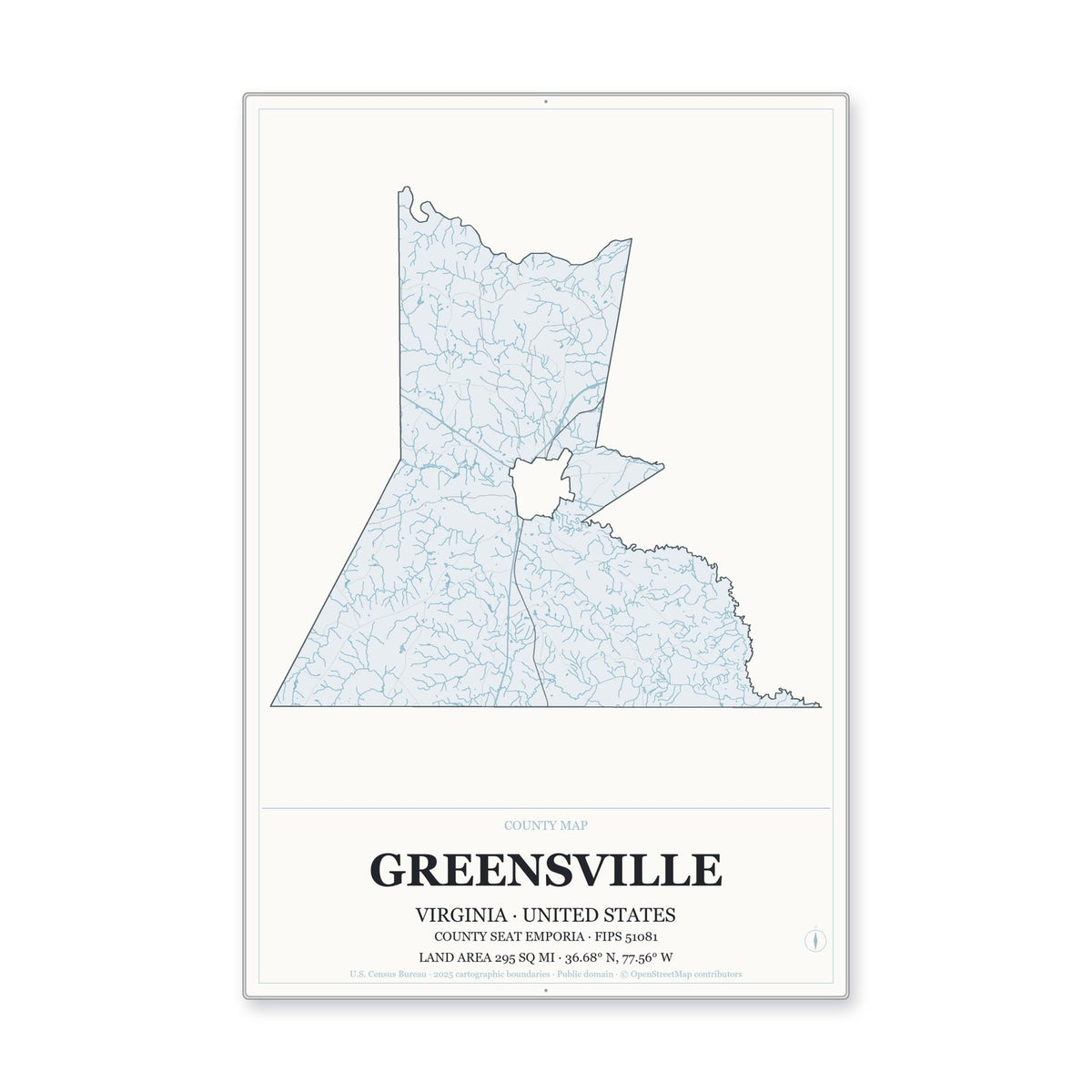 Greensville County, Virginia Map Aluminum Sign in Gallery Air style