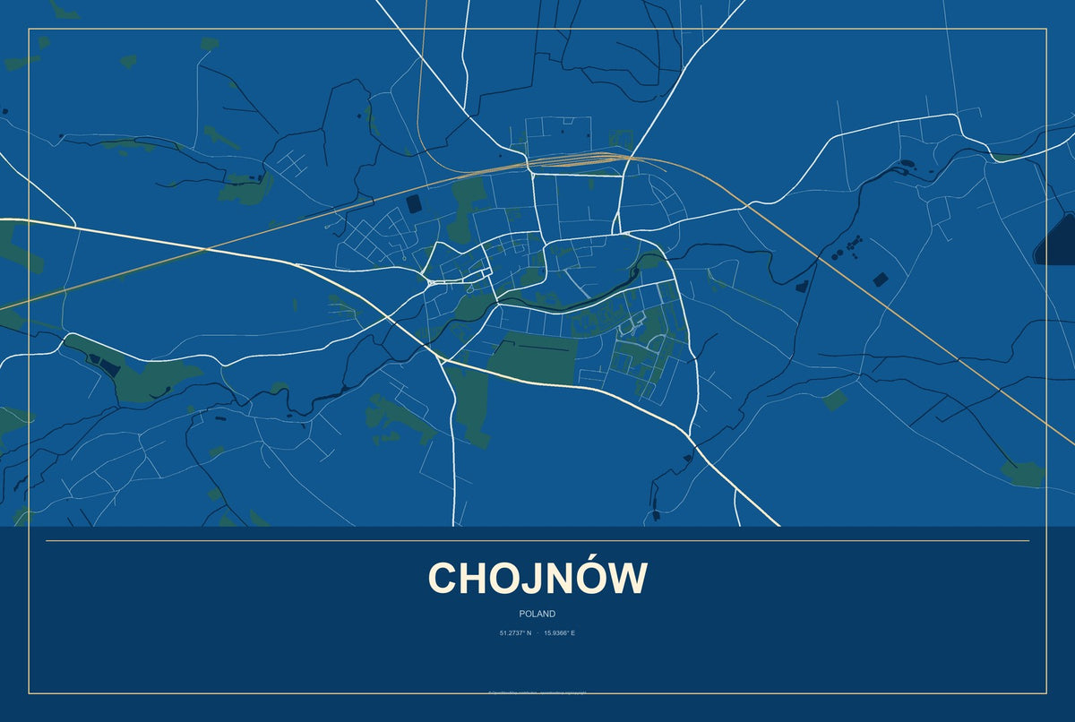 Chojnów, Poland City Map Aluminum Sign in Harbor Cobalt style