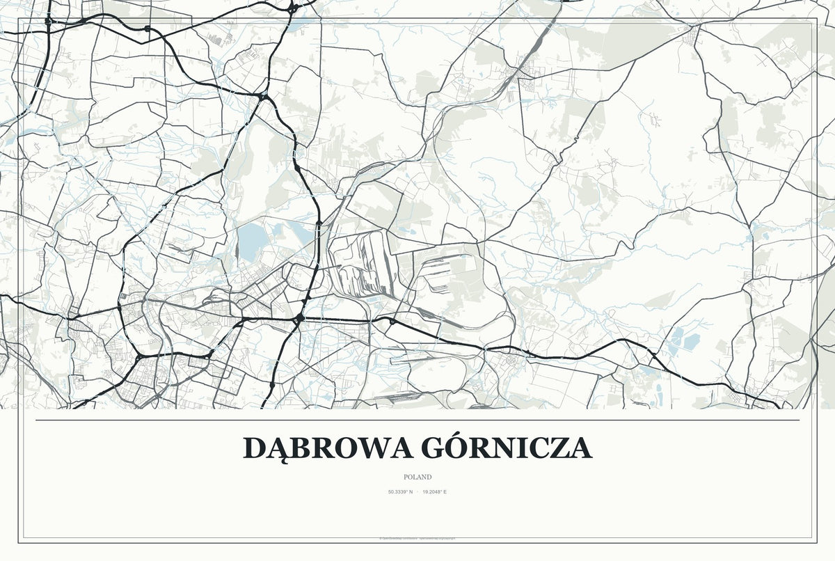Dąbrowa Górnicza, Poland City Map Aluminum Sign in Gallery Air style