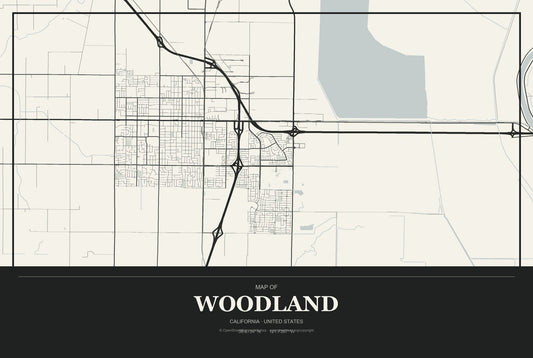 Woodland, California City Map Aluminum Sign in Museum Plaque style
