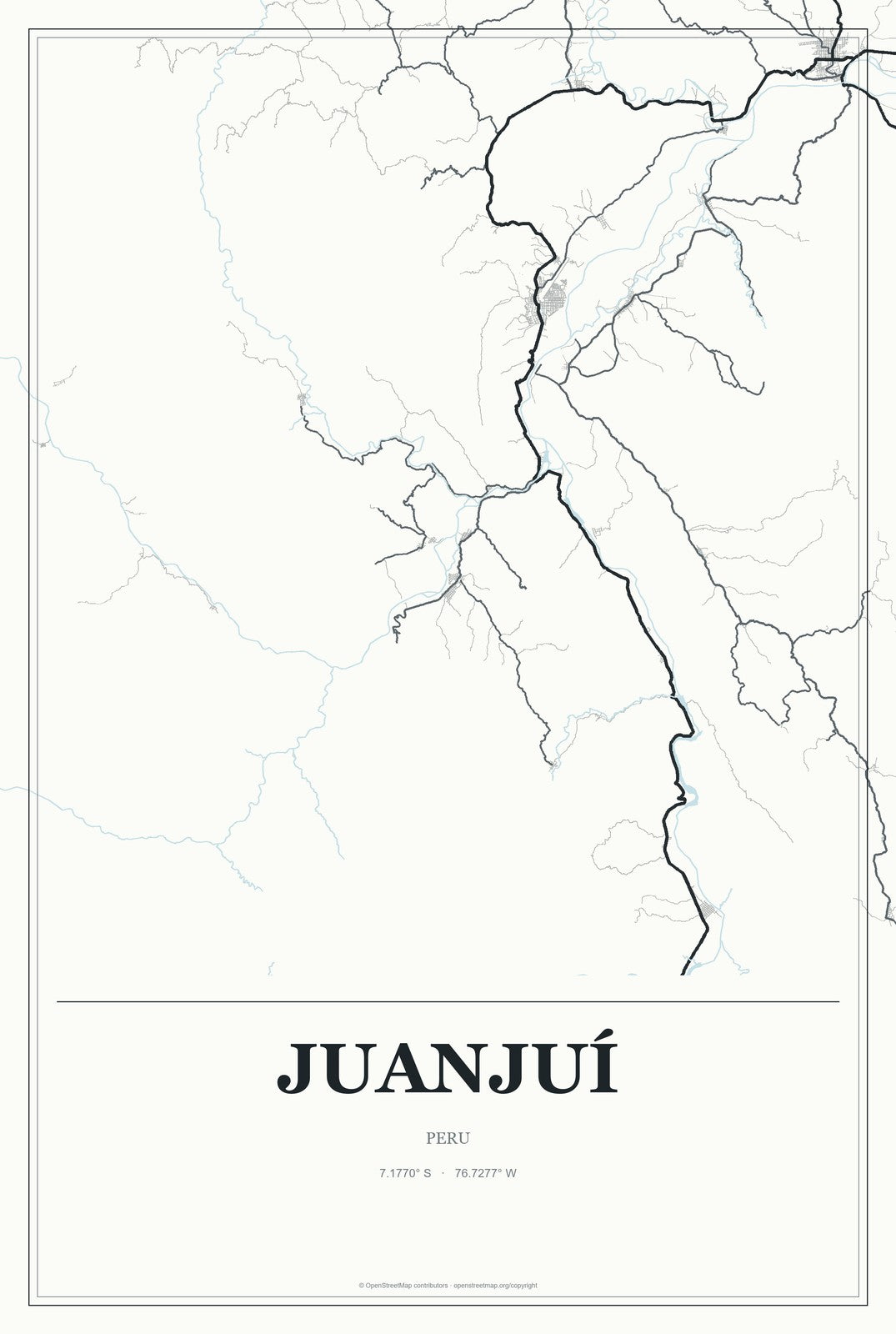 Juanjuí, Peru City Map Aluminum Sign in Gallery Air style