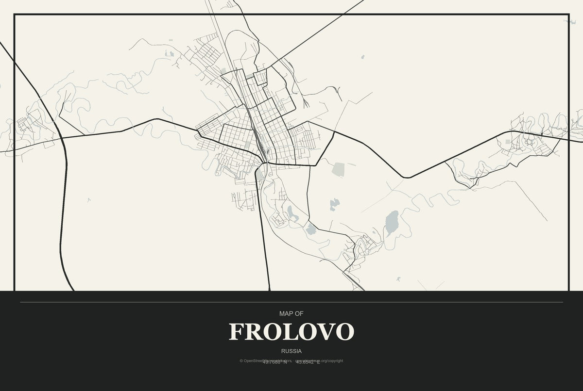Frolovo, Russia City Map Aluminum Sign in Museum Plaque style