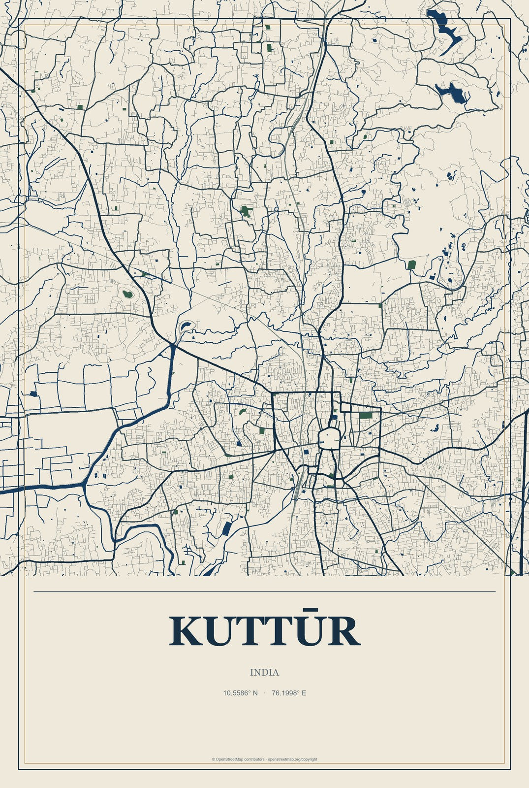 Kuttūr, India City Map Aluminum Sign in Coastal Cutout style