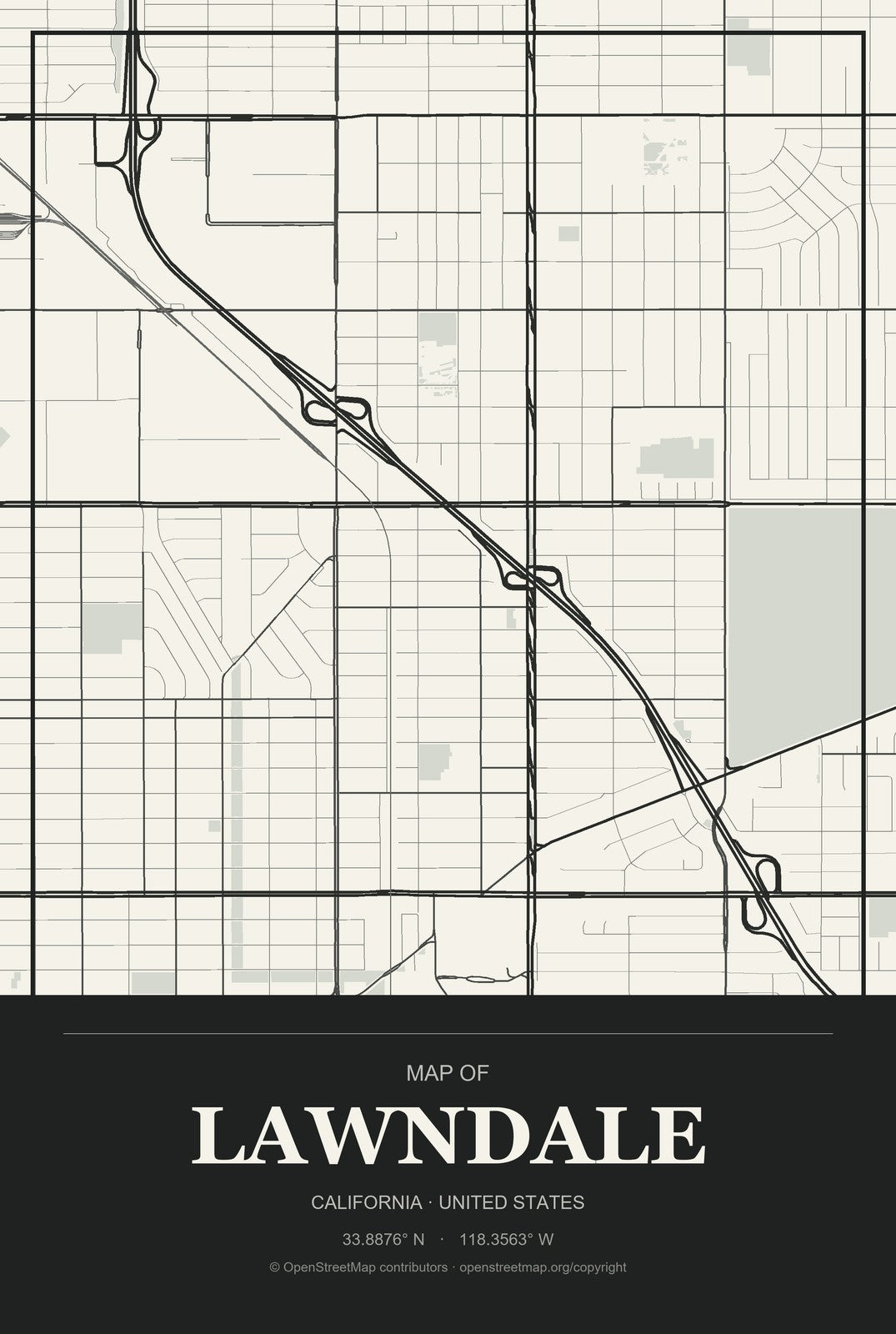 Lawndale, California City Map Aluminum Sign in Museum Plaque style