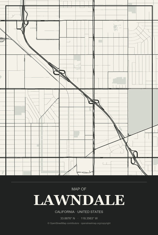Lawndale, California City Map Aluminum Sign in Museum Plaque style
