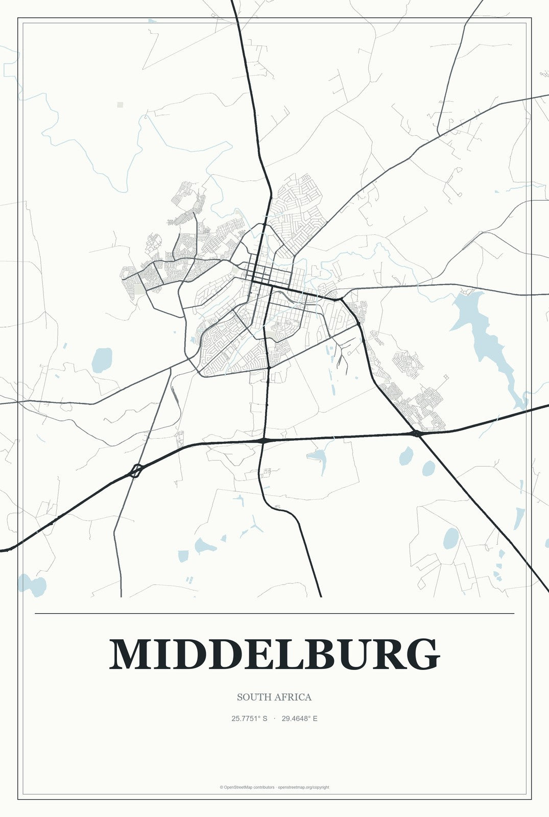 Middelburg, Mpumalanga, South Africa City Map Aluminum Sign in Gallery Air style