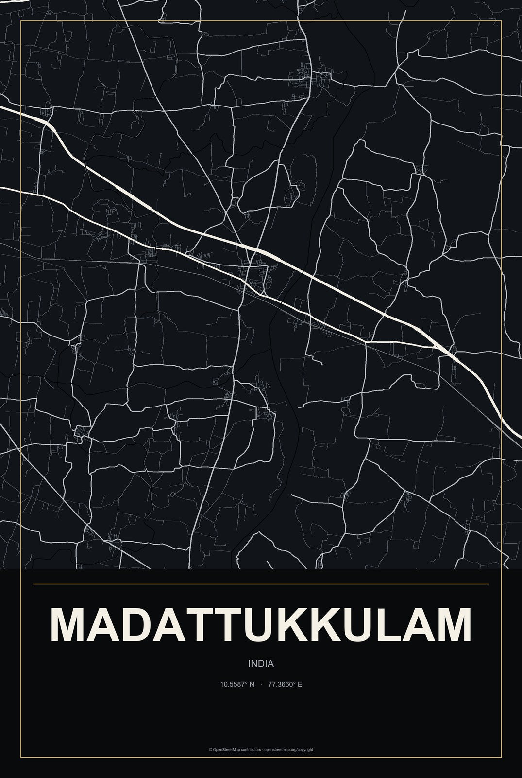 Madattukkulam, India City Map Aluminum Sign in Metropolitan Noir style