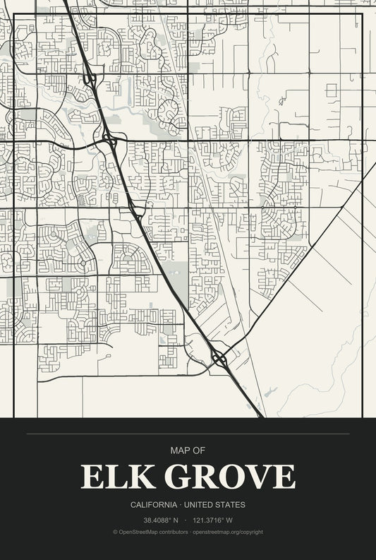 Elk Grove, California City Map Aluminum Sign in Museum Plaque style