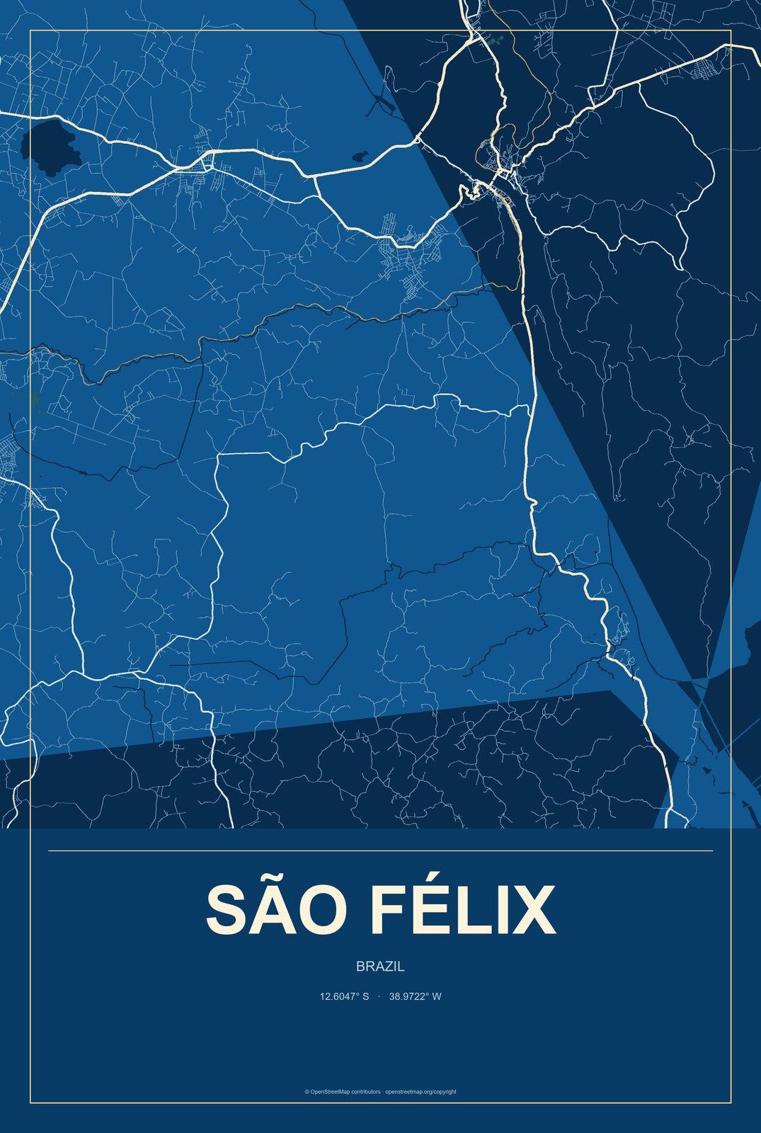 São Félix, Brazil City Map Aluminum Sign in Harbor Cobalt style