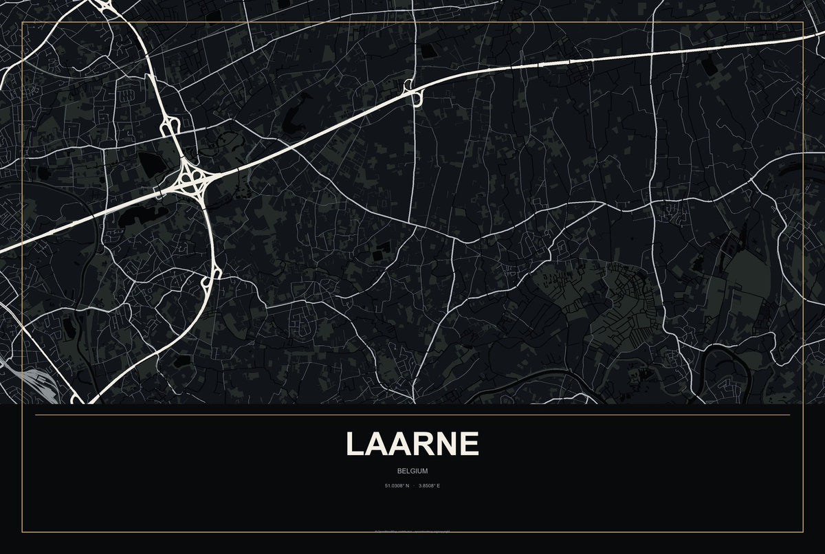 Laarne, Belgium City Map Aluminum Sign in Metropolitan Noir style