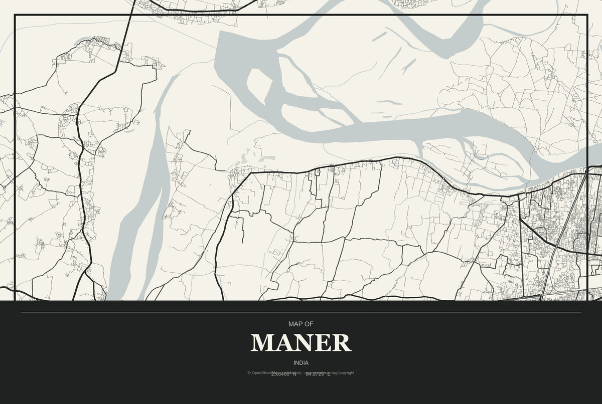 Maner, India City Map Aluminum Sign in Museum Plaque style