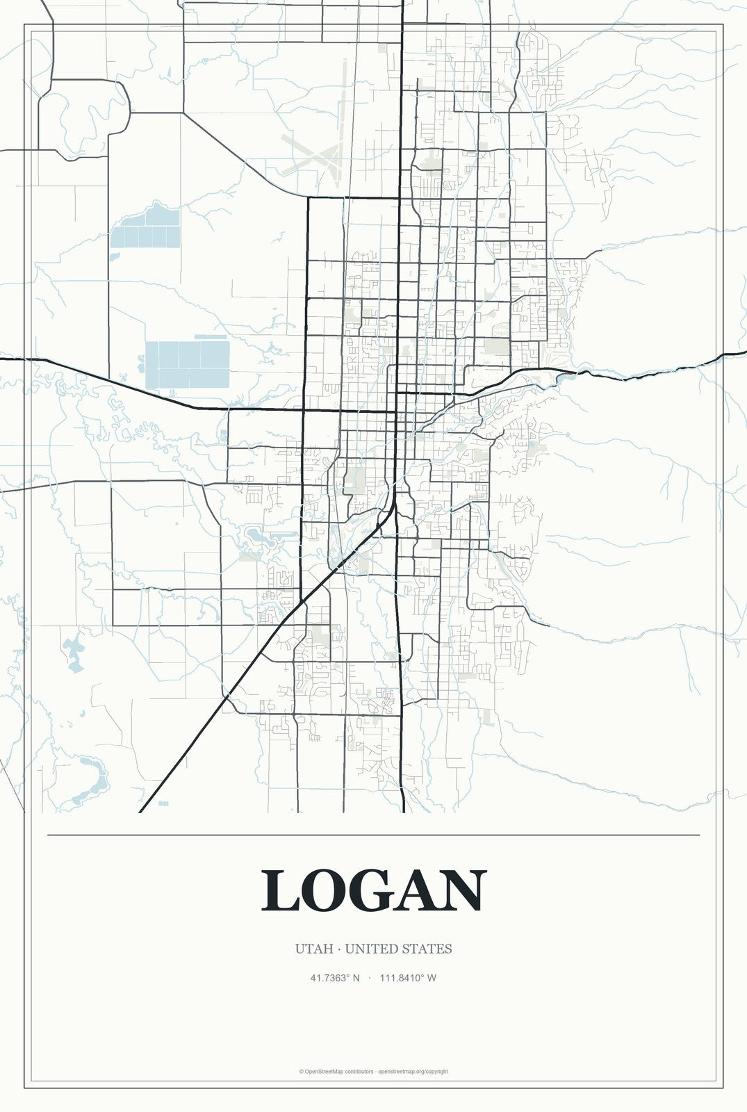 Logan, Utah City Map Aluminum Sign in Gallery Air style