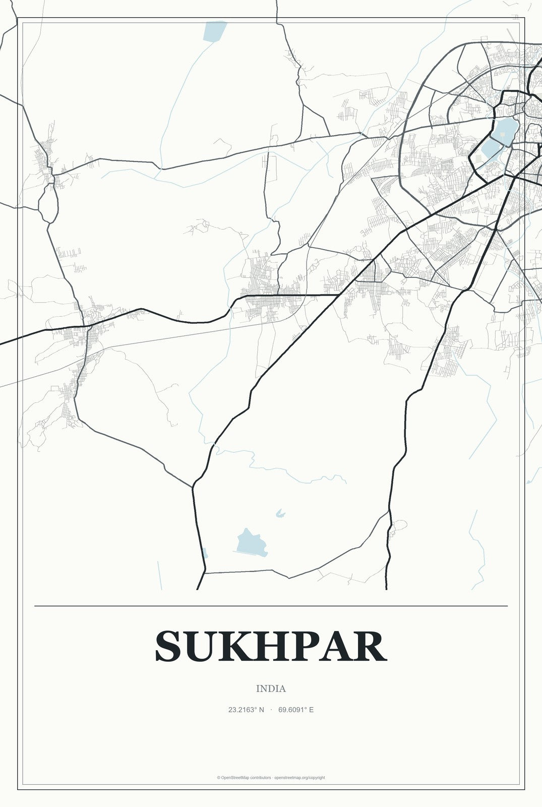Sukhpar, India City Map Aluminum Sign in Gallery Air style
