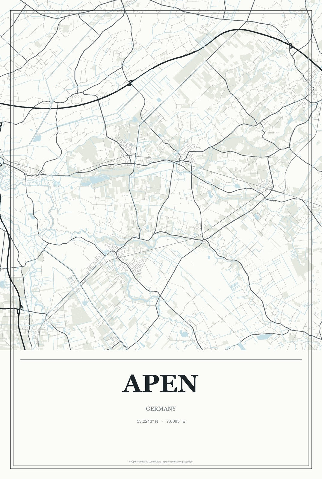 Apen, Germany City Map Aluminum Sign in Gallery Air style
