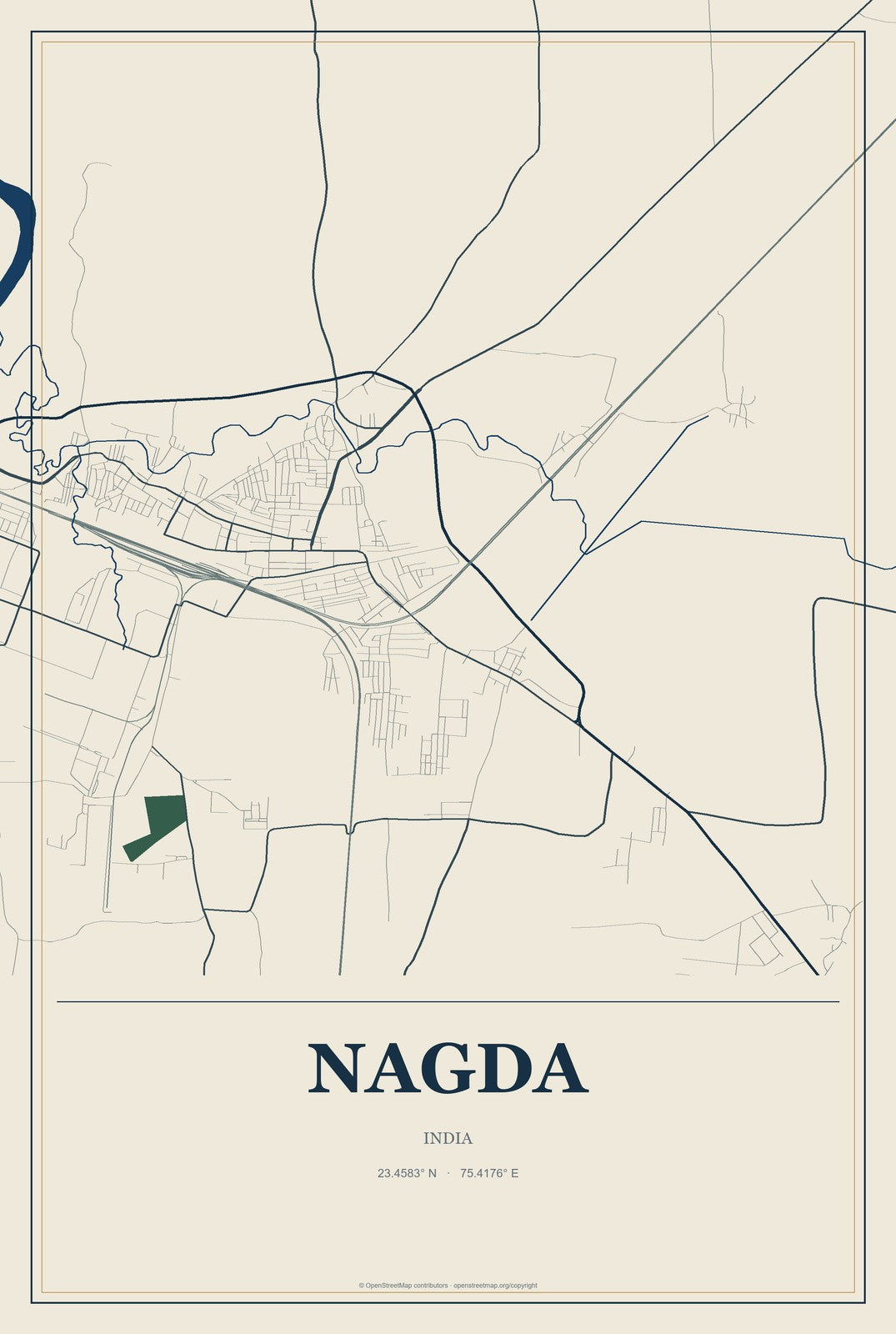 Nagda, India City Map Aluminum Sign in Coastal Cutout style