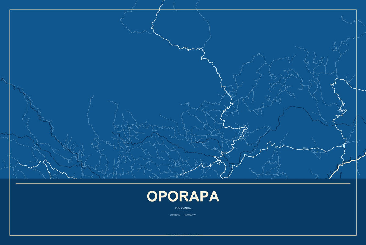 Oporapa, Colombia City Map Aluminum Sign in Harbor Cobalt style