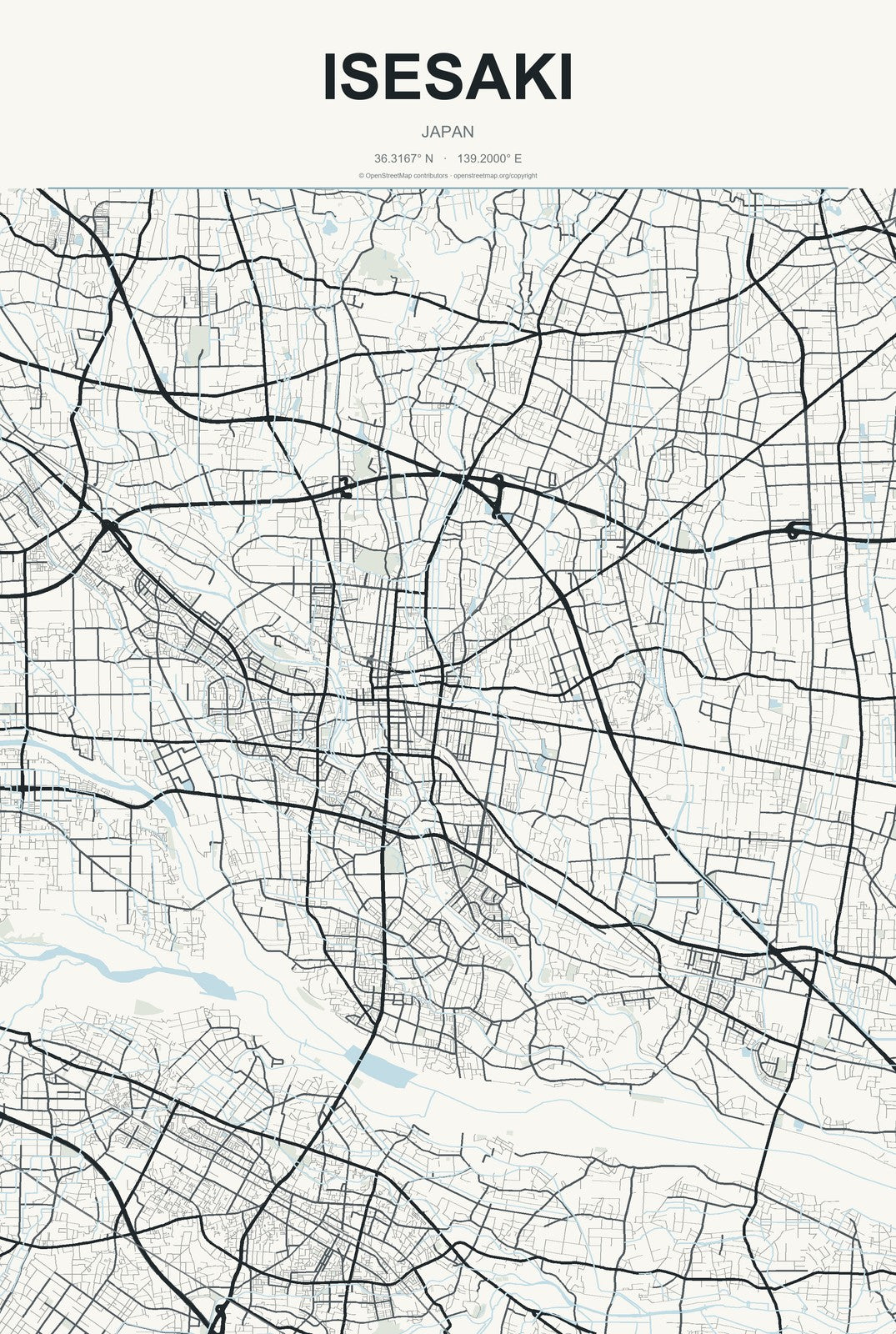 Isesaki, Japan City Map Aluminum Sign in Headline Atlas style