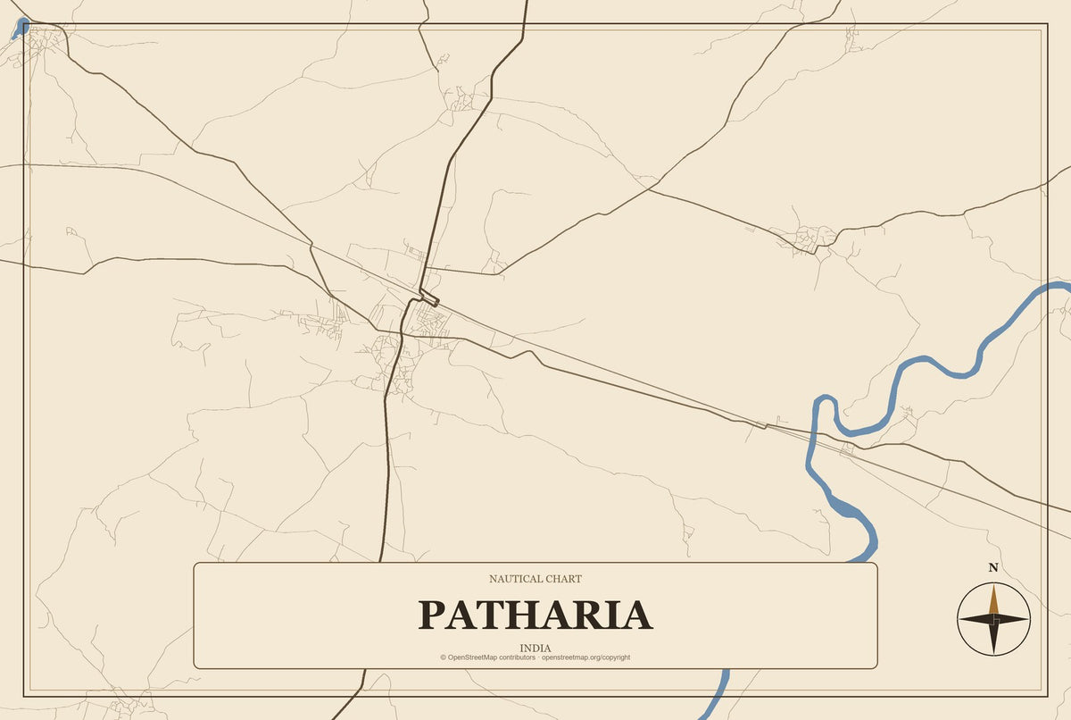 Patharia, India City Map Aluminum Sign in Heritage Nautical style