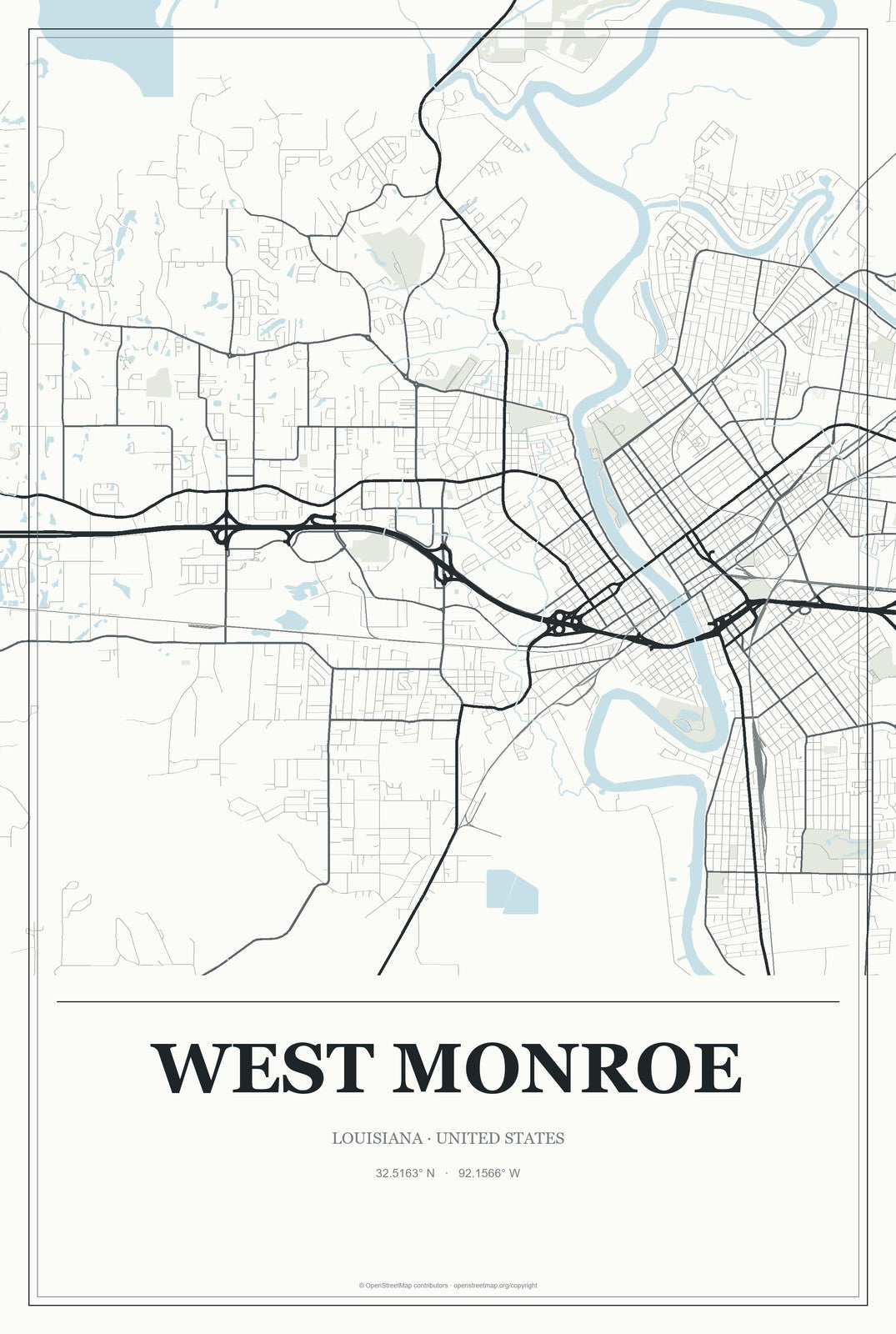 West Monroe, Louisiana City Map Aluminum Sign in Gallery Air style