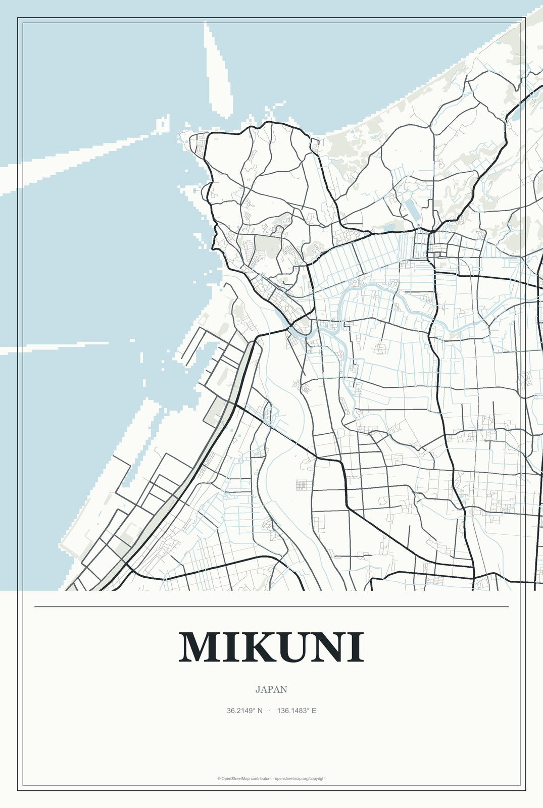 Mikuni, Japan City Map Aluminum Sign in Gallery Air style