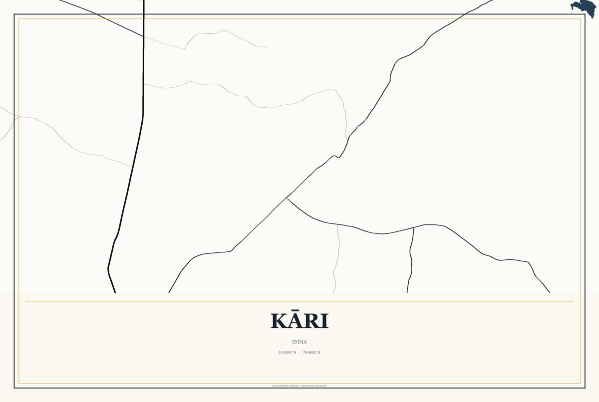 Kāri, India City Map Aluminum Sign in Citrine Modern style
