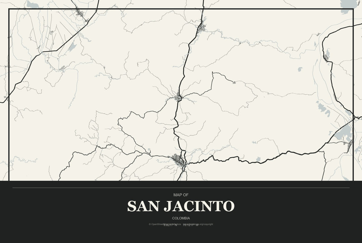 San Jacinto, Colombia City Map Aluminum Sign in Museum Plaque style