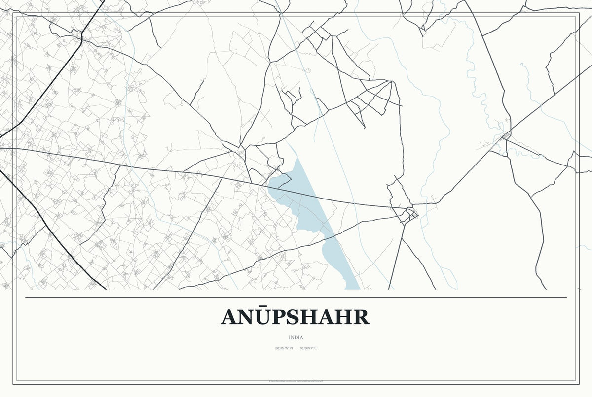Anūpshahr, India City Map Aluminum Sign in Gallery Air style