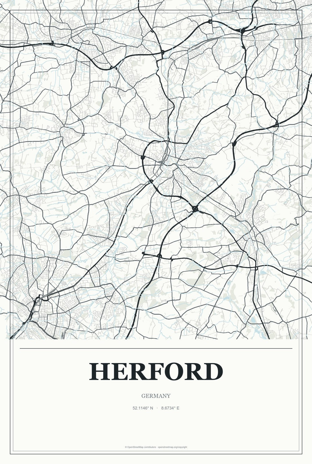 Herford, Germany City Map Aluminum Sign in Gallery Air style