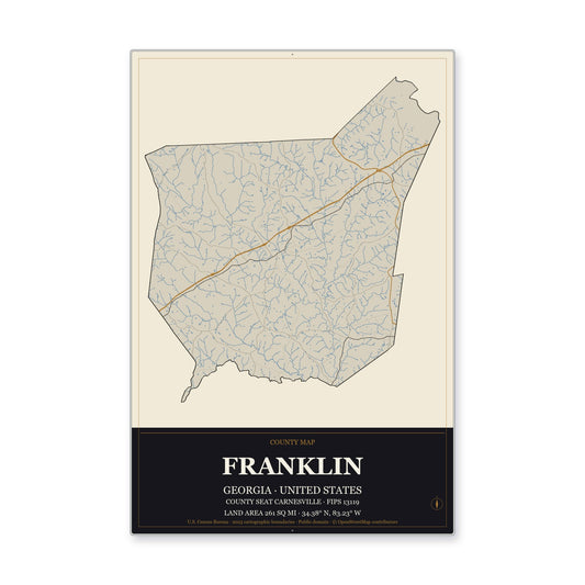 Franklin County, Georgia Map Aluminum Sign in Museum Plaque style