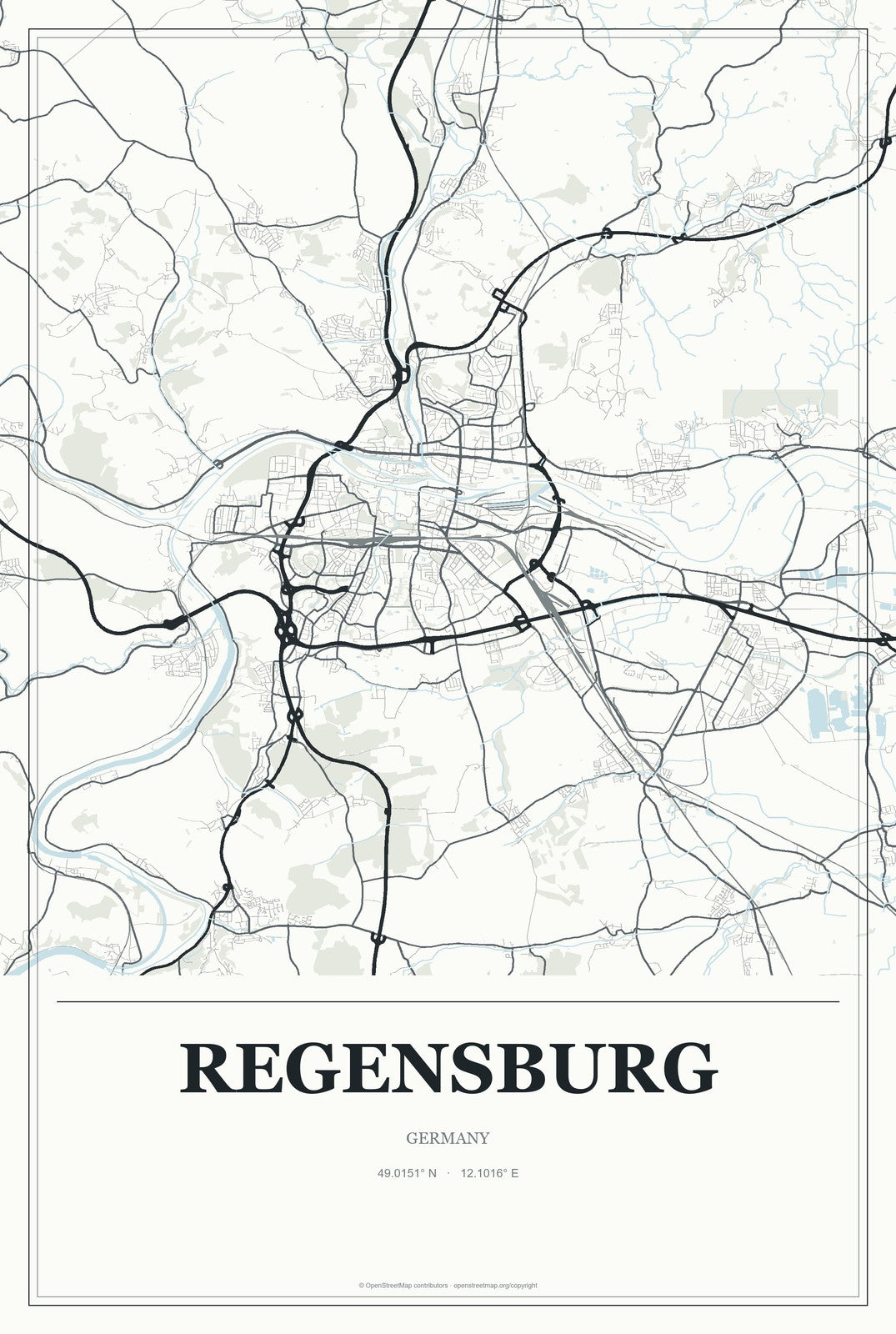 Regensburg, Germany City Map Aluminum Sign in Gallery Air style