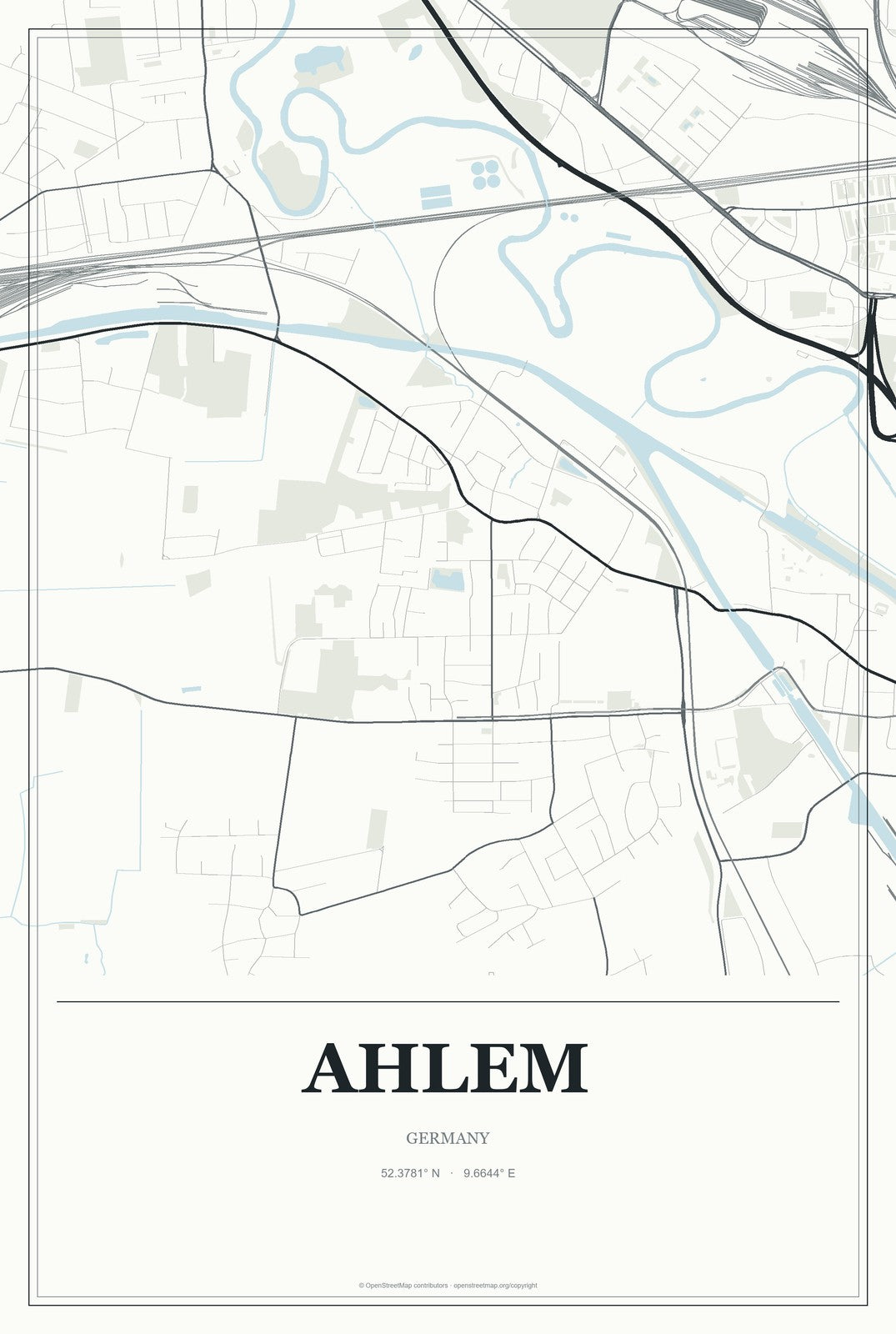 Ahlem, Germany City Map Aluminum Sign in Gallery Air style