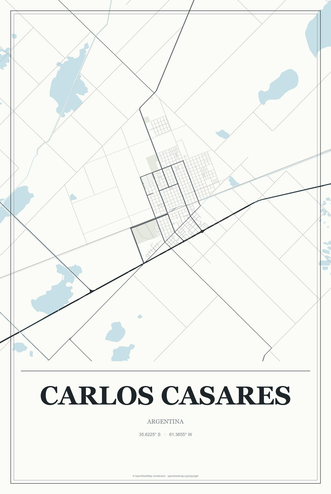 Carlos Casares, Argentina City Map Aluminum Sign in Gallery Air style