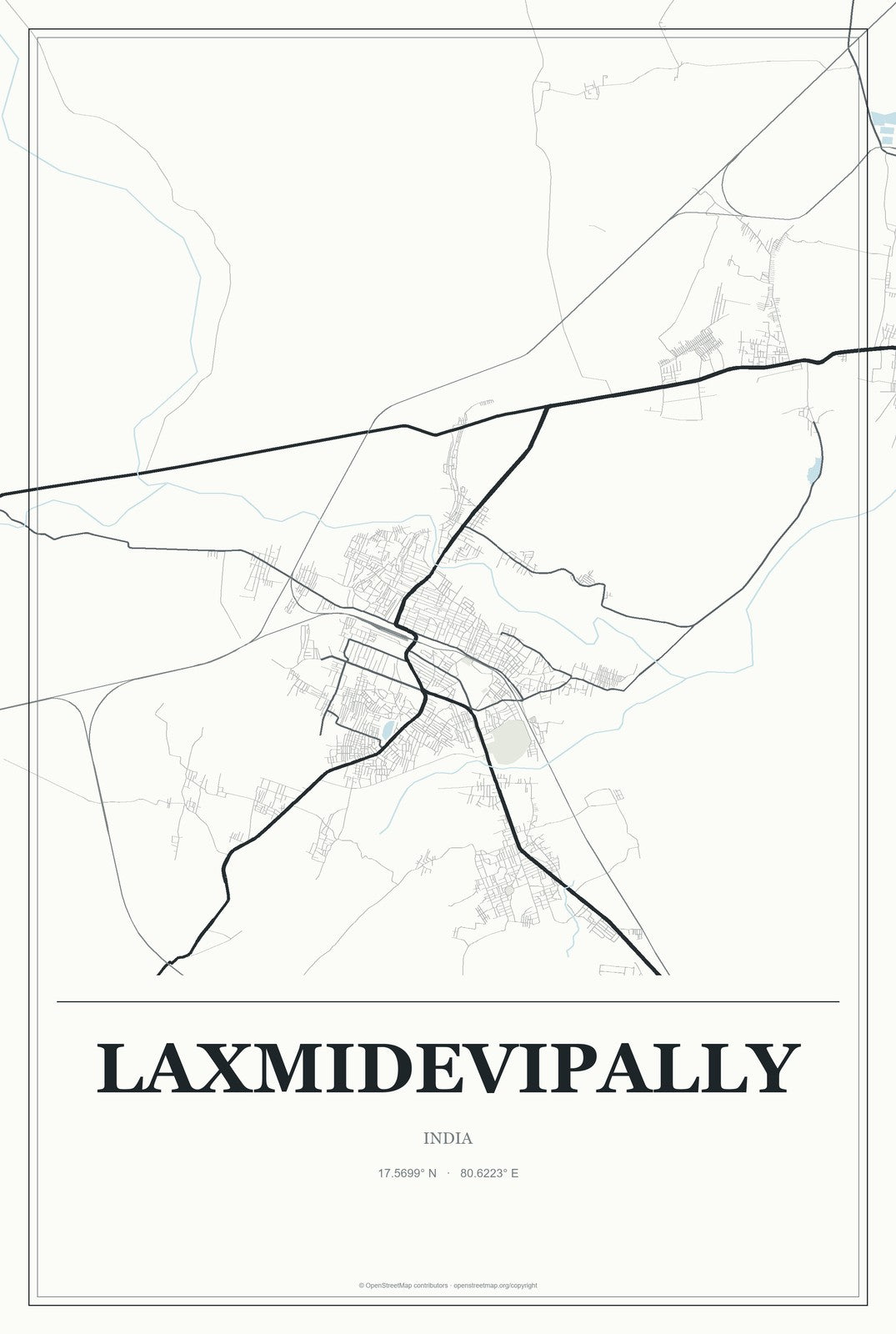 Laxmidevipally, India City Map Aluminum Sign in Gallery Air style
