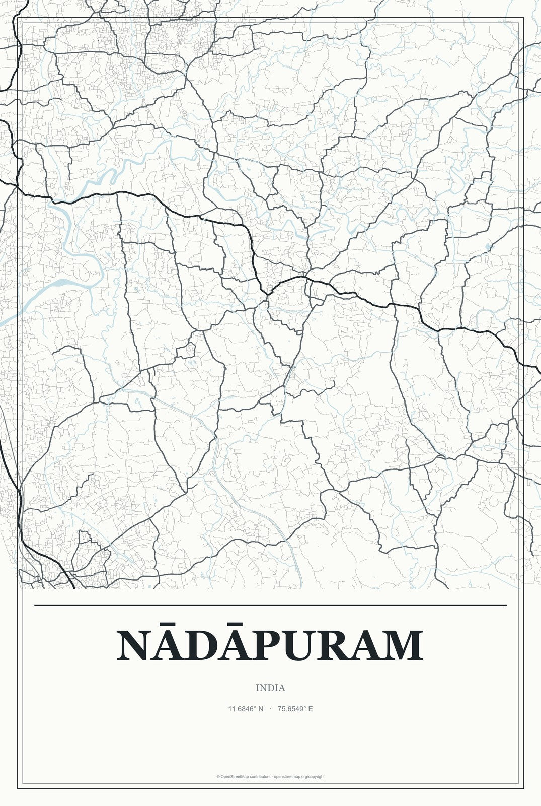 Nādāpuram, India City Map Aluminum Sign in Gallery Air style