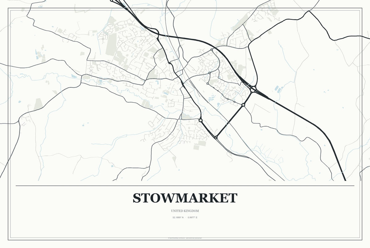 Stowmarket, United Kingdom City Map Aluminum Sign in Gallery Air style