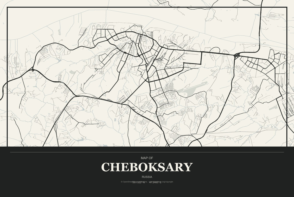 Cheboksary, Russia City Map Aluminum Sign in Museum Plaque style