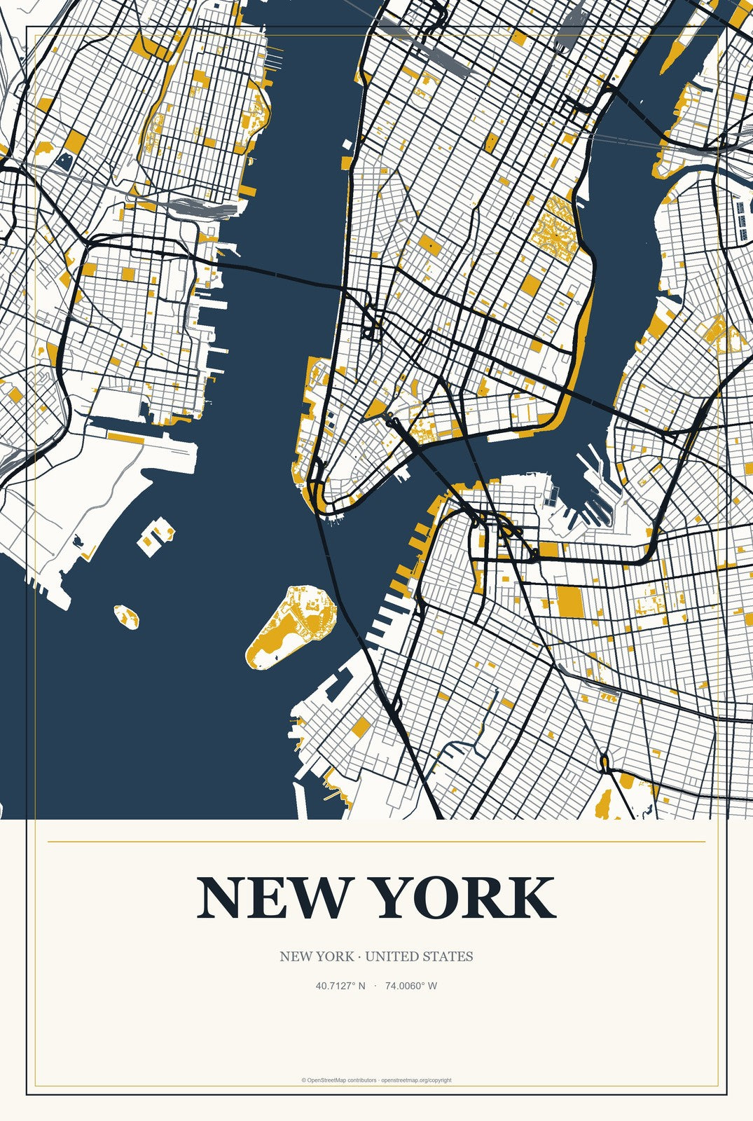 New York, New York City Map Aluminum Sign in Citrine Modern style