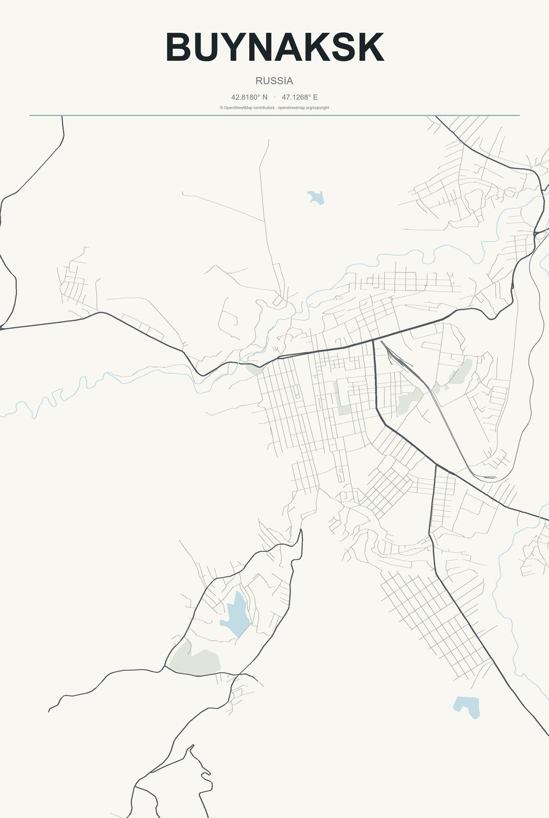 Buynaksk, Russia City Map Aluminum Sign in Headline Atlas style