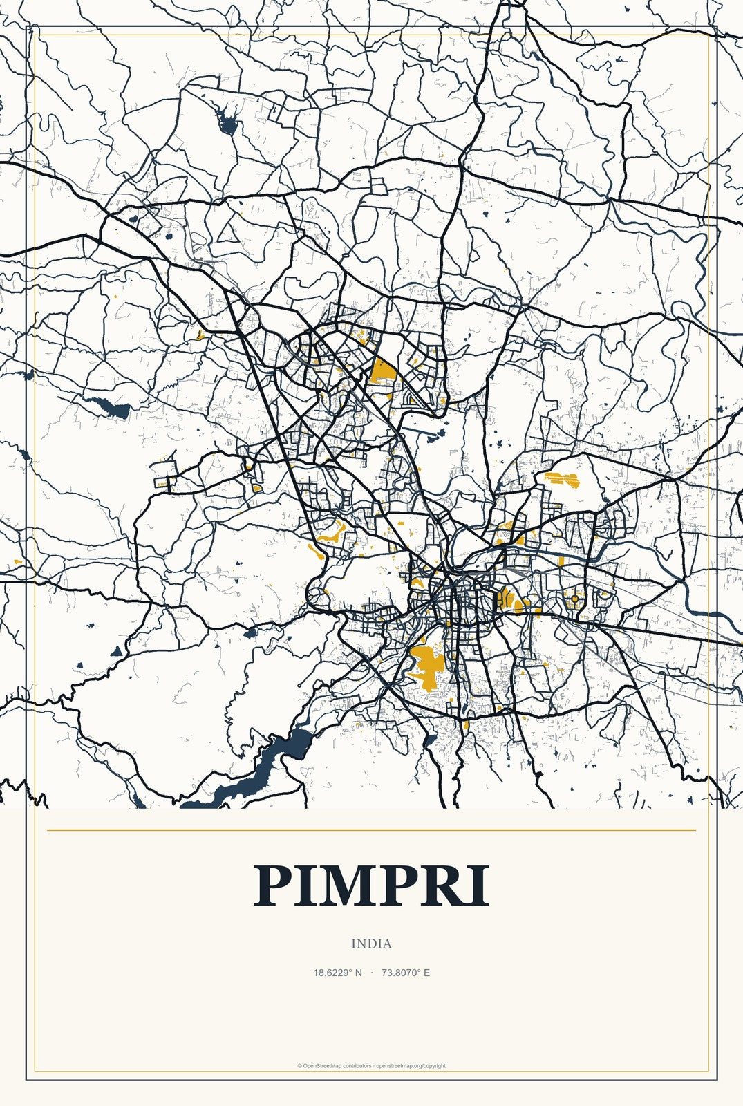 Pimpri, India City Map Aluminum Sign in Citrine Modern style