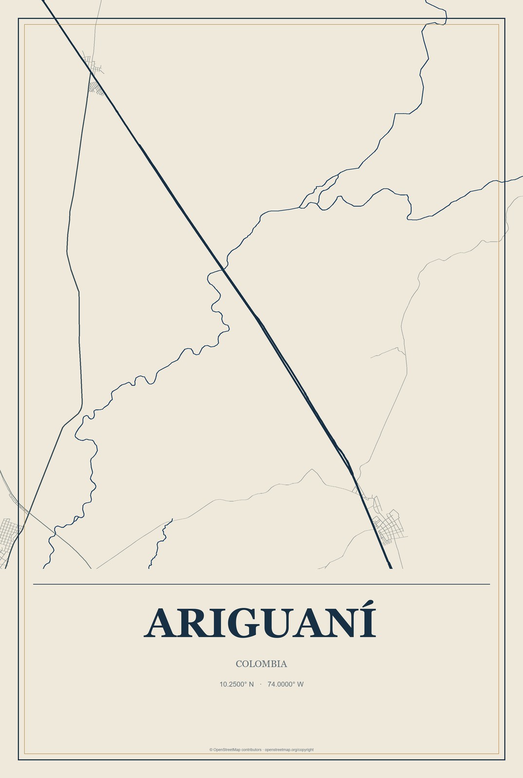 Ariguaní, Colombia City Map Aluminum Sign in Coastal Cutout style