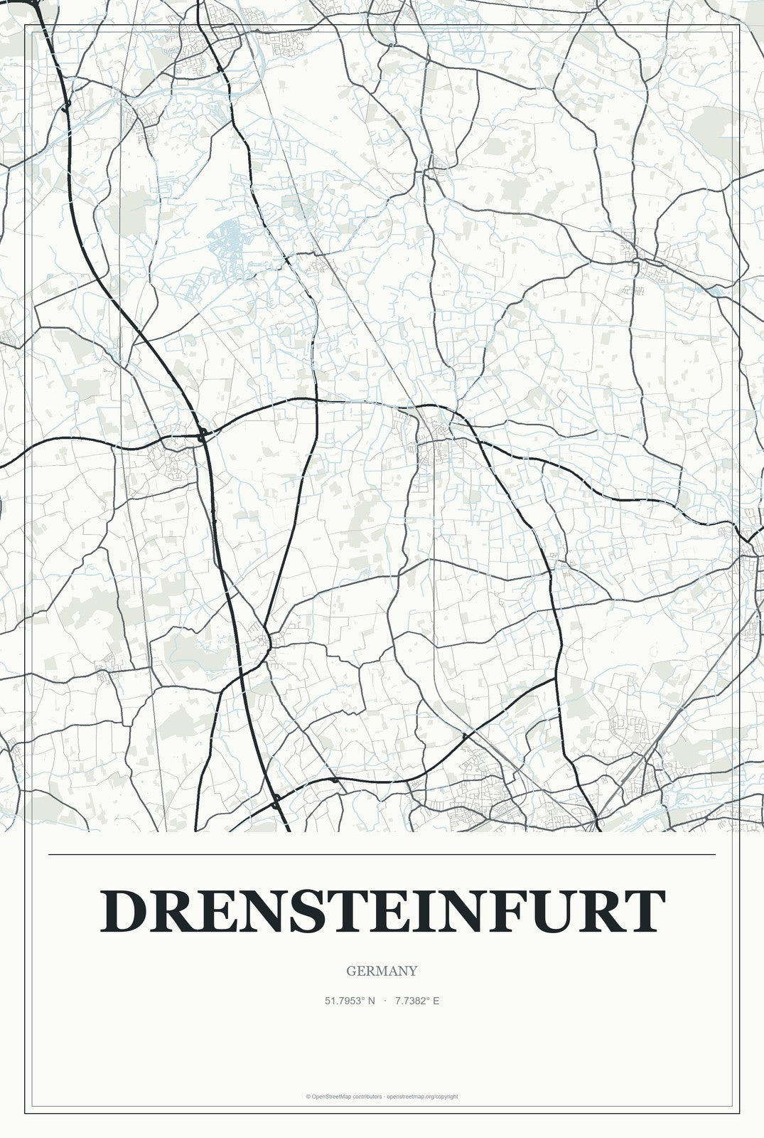 Drensteinfurt, Germany City Map Aluminum Sign in Gallery Air style