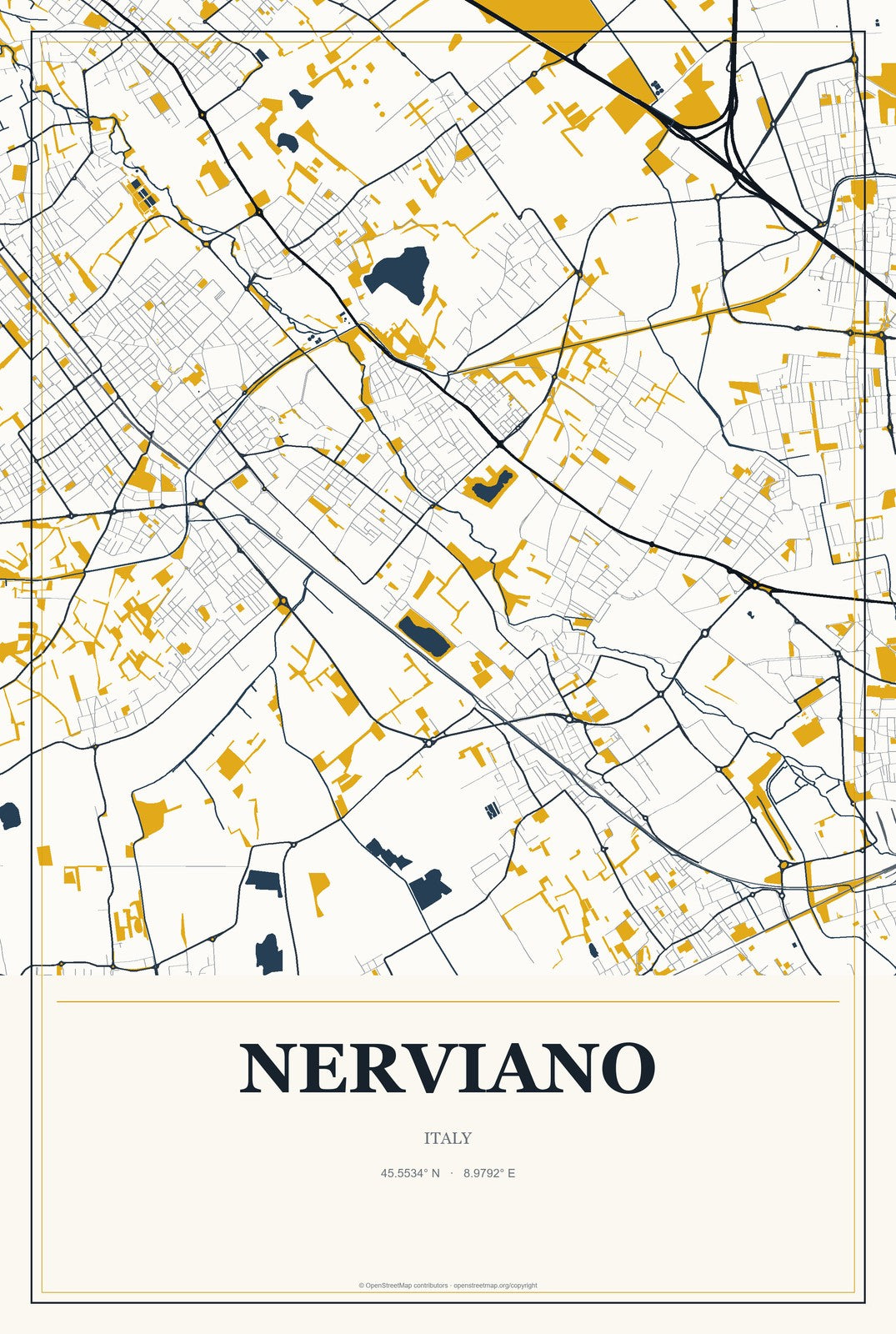 Nerviano, Italy City Map Aluminum Sign in Citrine Modern style