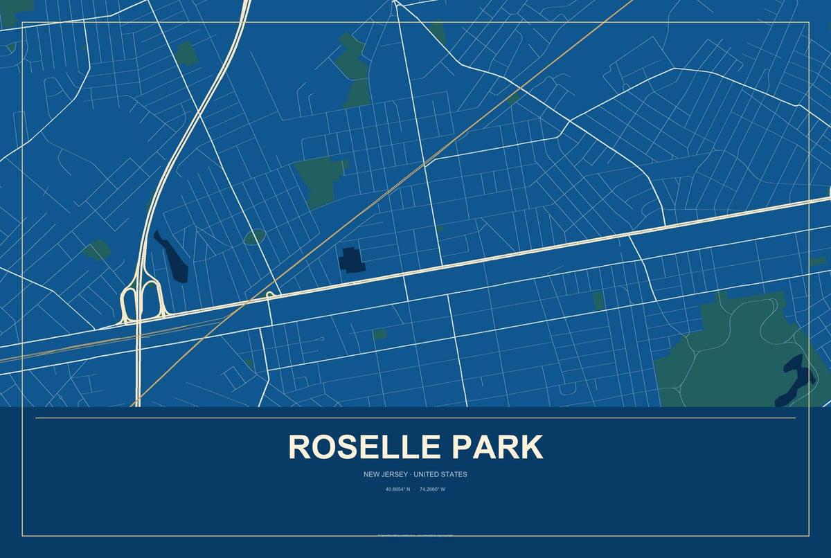 Roselle Park, New Jersey City Map Aluminum Sign in Harbor Cobalt style