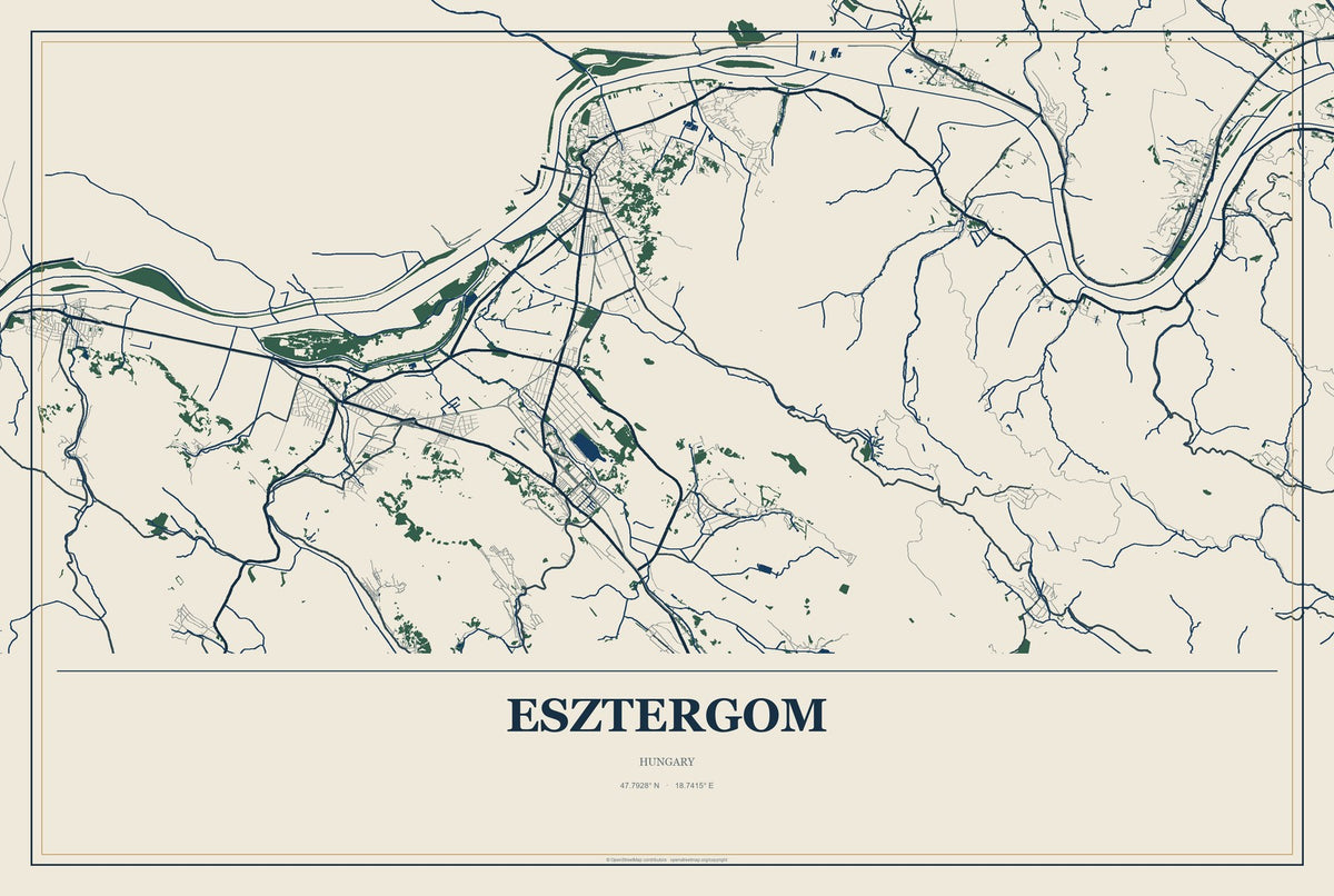 Esztergom, Hungary City Map Aluminum Sign in Coastal Cutout style
