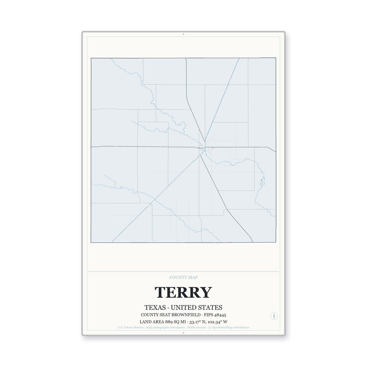 Terry County, Texas Map Aluminum Sign in Gallery Air style