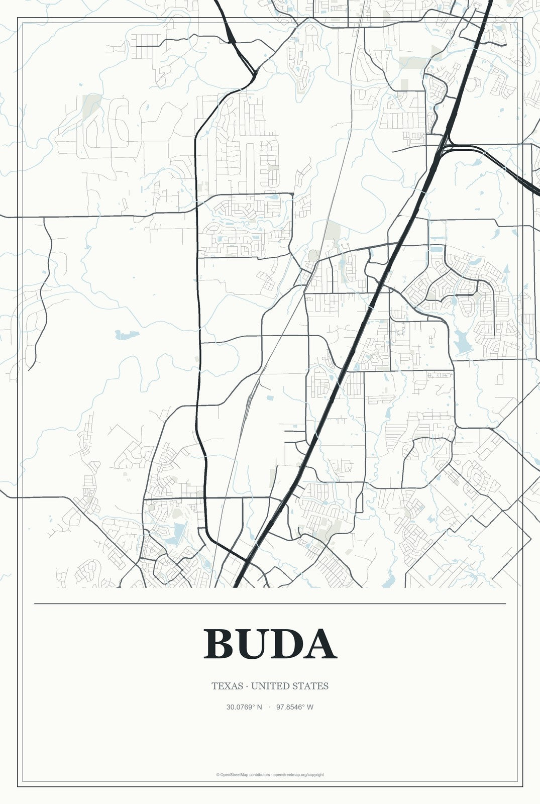 Buda, Texas City Map Aluminum Sign in Gallery Air style
