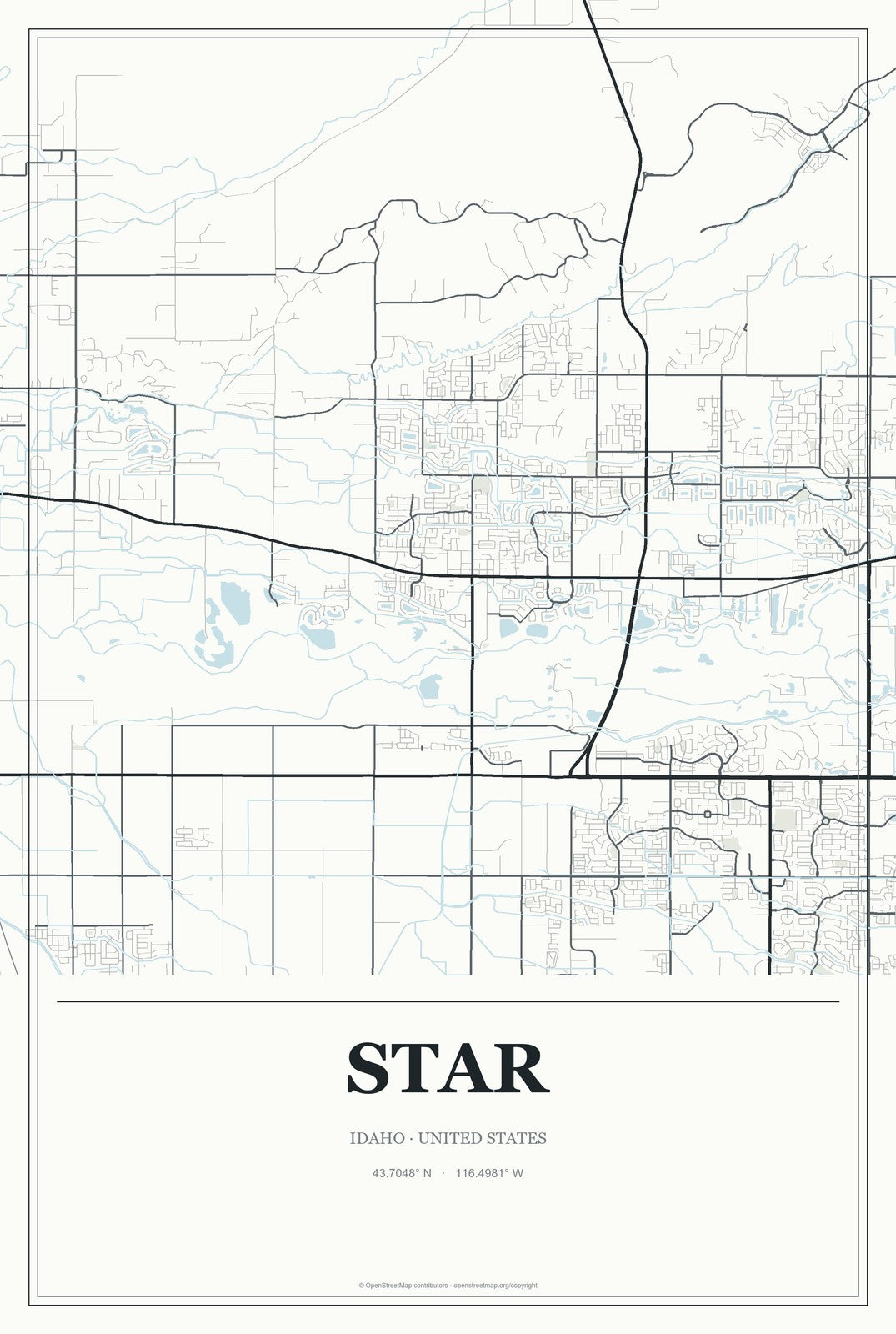 Star, Idaho City Map Aluminum Sign in Gallery Air style