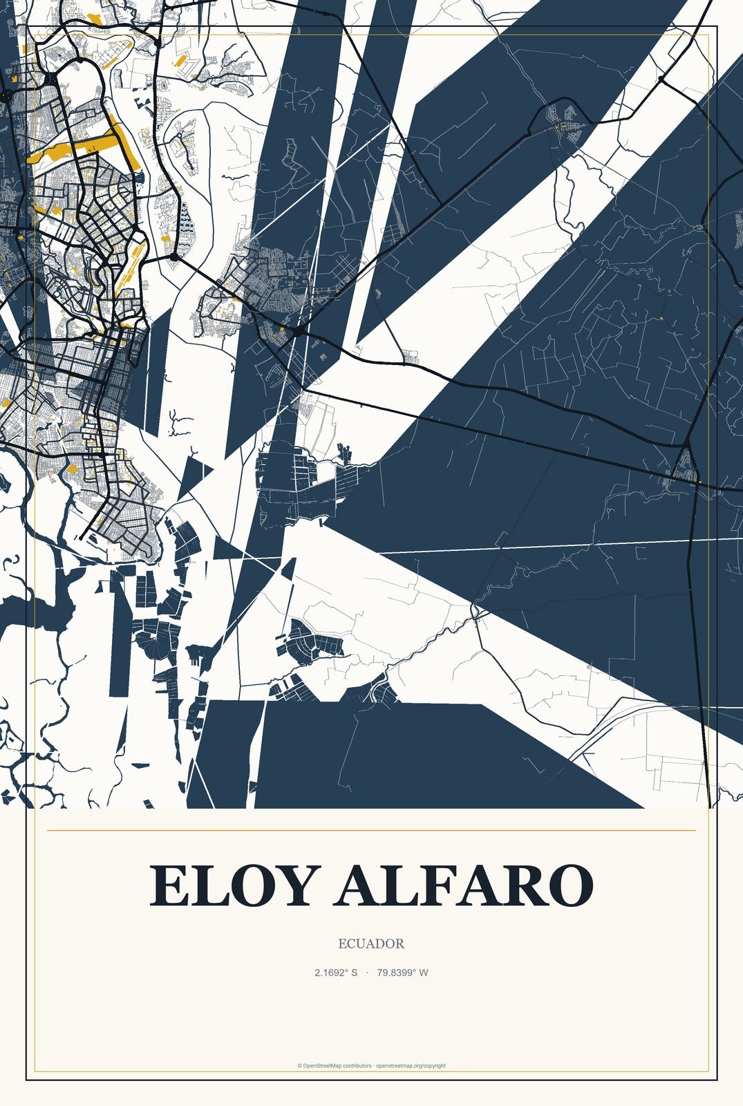 Eloy Alfaro, Ecuador City Map Aluminum Sign in Citrine Modern style